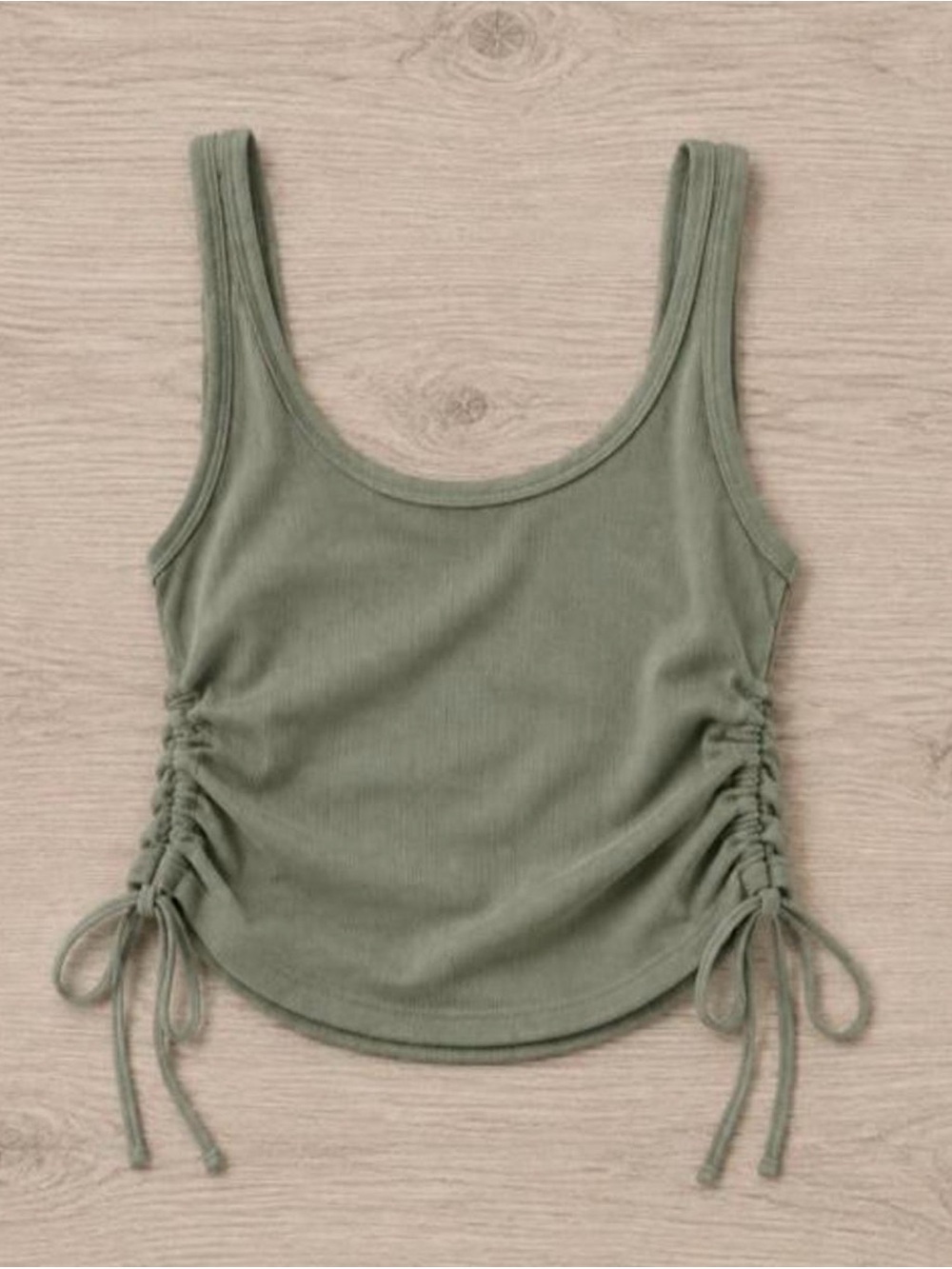 Ribbed Side-Tie Tank Top - Olive Green
